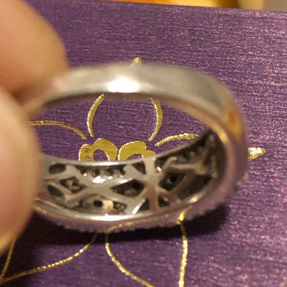 925 Unisex Genuine round and baguette Diamond ring size 6.5 - Picture 5 of 6